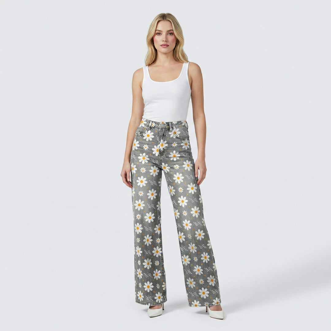 Vintage Wide Leg Bloemenbroek – Comfortabele Flared Damespants Vestragear