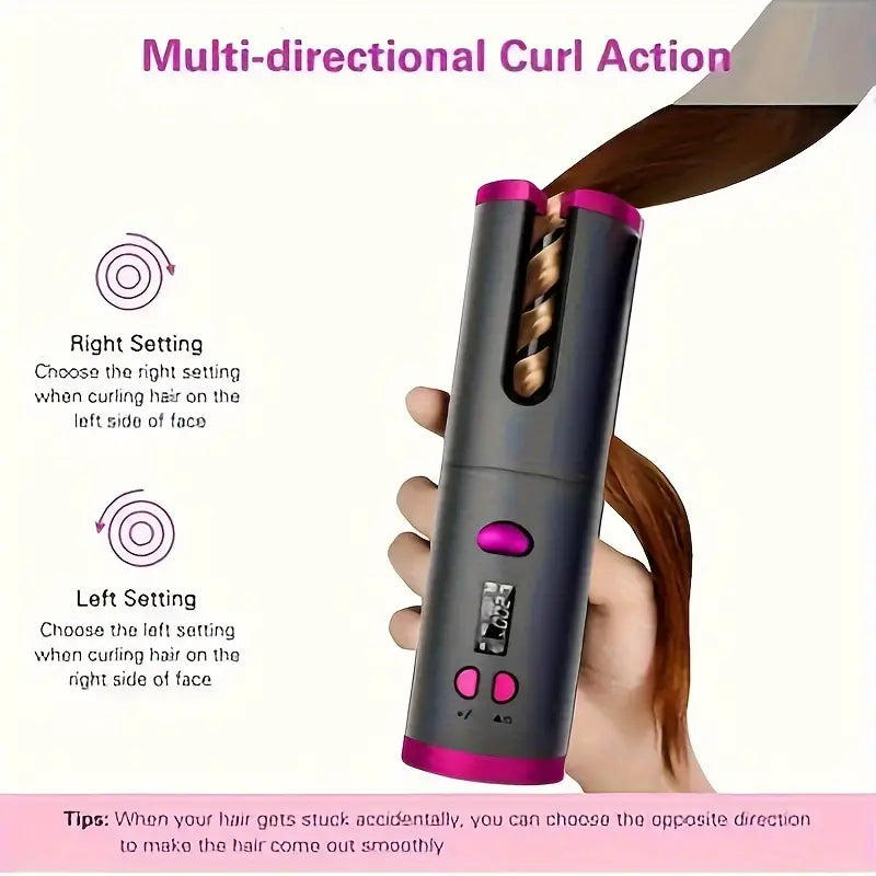 GlamCurl Fer à Boucler Automatique Sans Fil – Rechargeable & Réglable