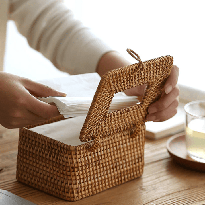 DECORATT – Tissuehouder van gevlochten rotan met een handgemaakte uitstraling en functionele stijl 3