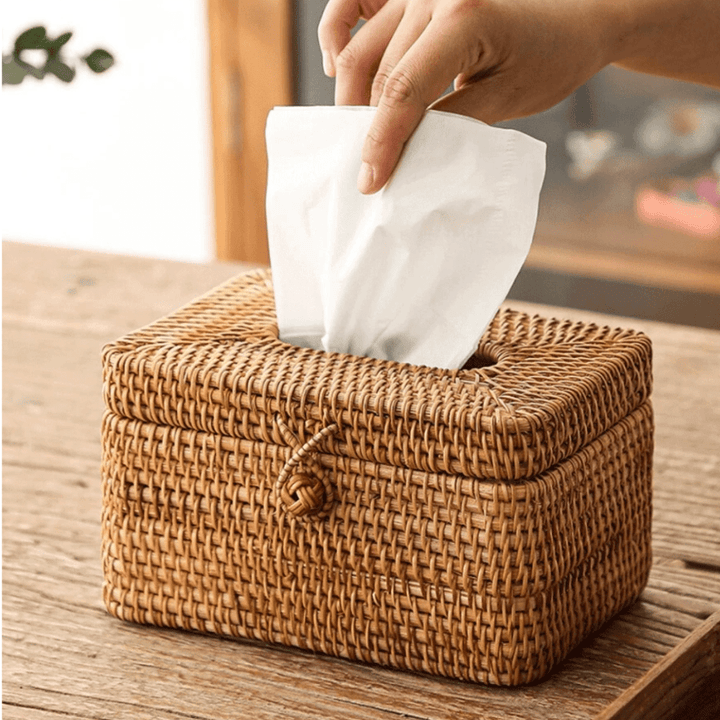 DECORATT – Tissuehouder van gevlochten rotan met een handgemaakte uitstraling en functionele stijl 4