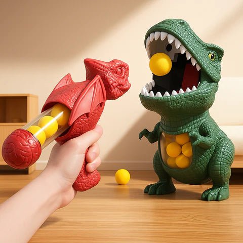 DINOPOP BLASTER – Dinosaur shooting game for children with soft foam balls &amp; target board Bolendo