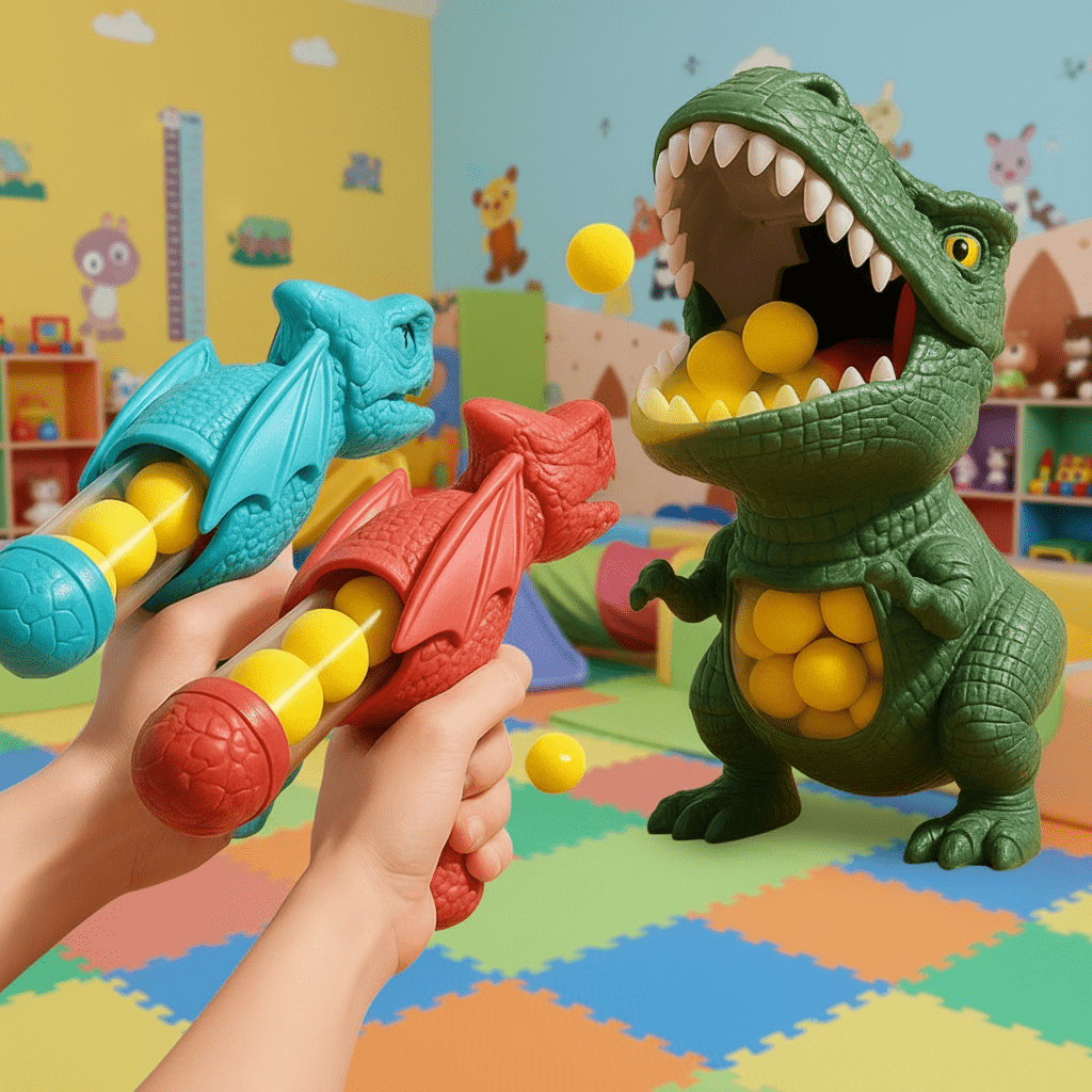DINOPOP BLASTER – Dinosaur shooting game for children with soft foam balls &amp; target board Bolendo