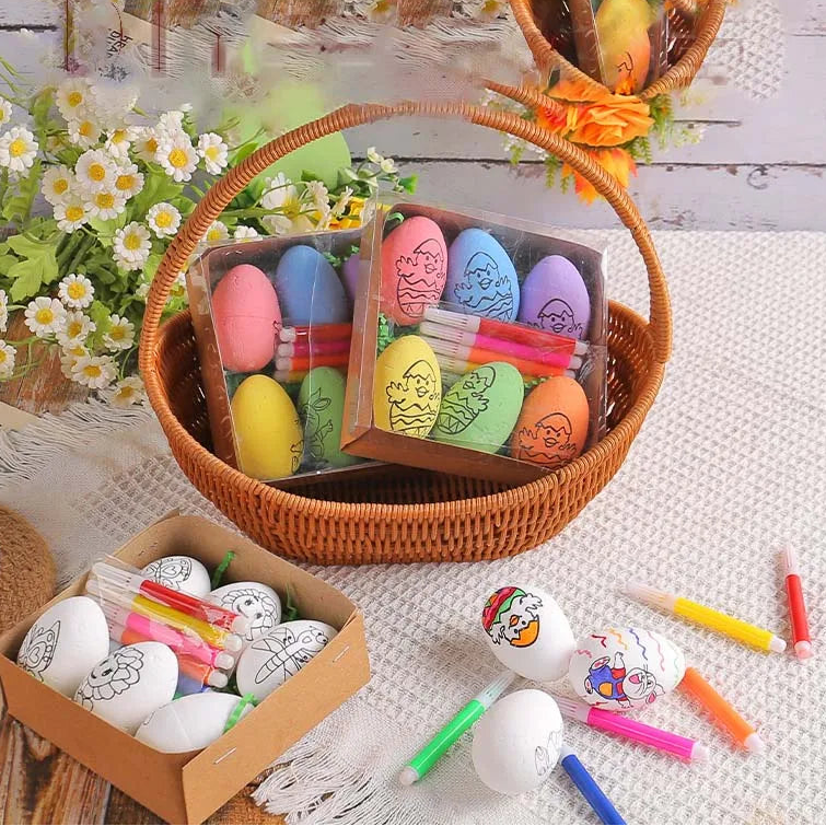 DIY Kleurset voor Paaseieren - Creatief Knutselpakket met 6 Eieren en Verfpen 3