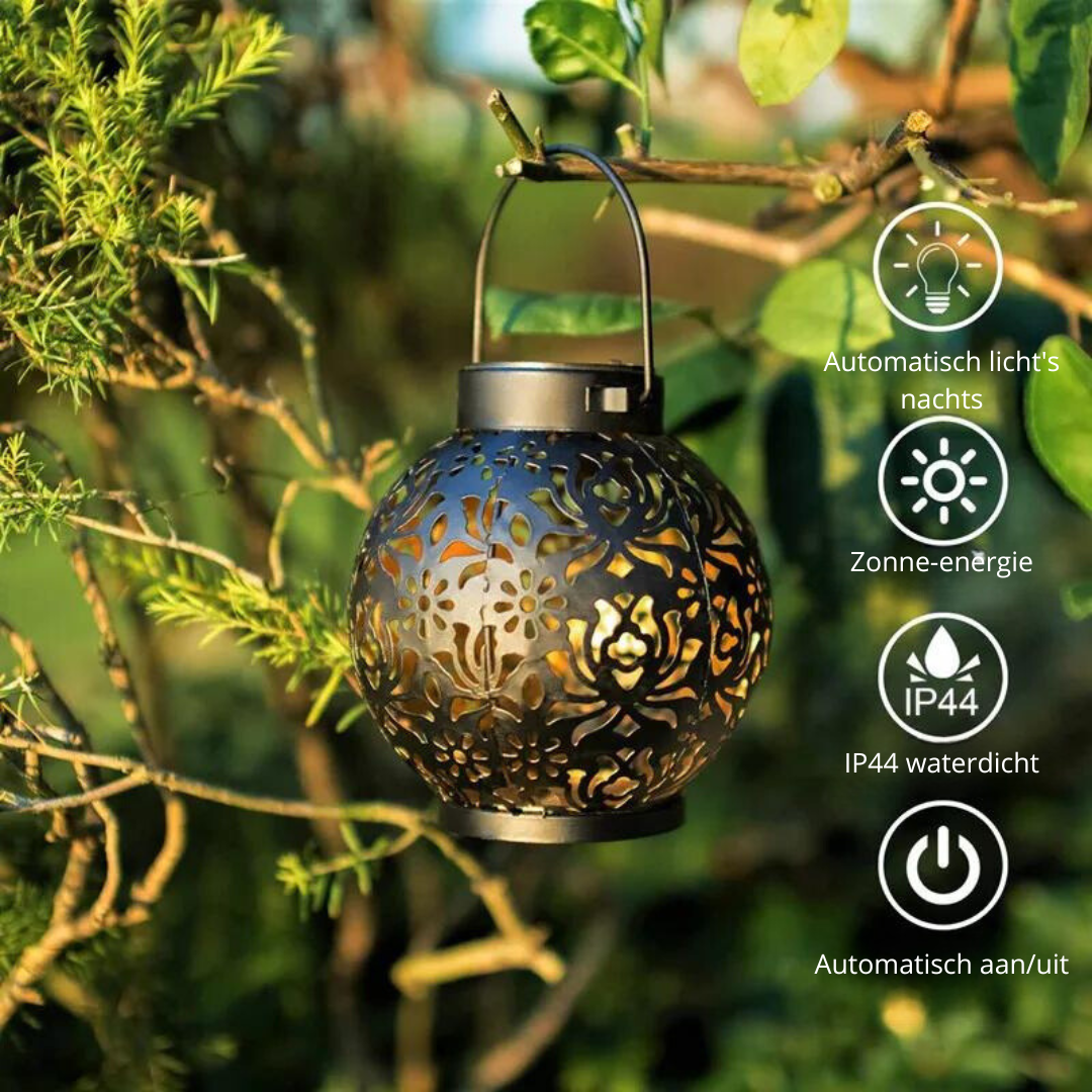 Solira – Farol Solar Patrón de Estrellas LED e Impermeable – Jardín y Exterior