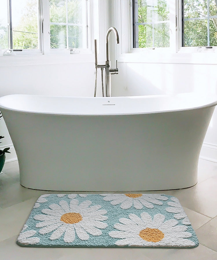 Floriva Alfombrilla de baño – Ovalada de poliéster con diseño de flores, suave y antideslizante
