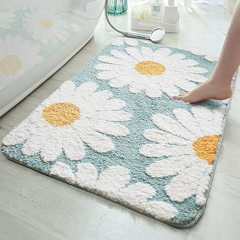 Floriva Alfombrilla de baño – Ovalada de poliéster con diseño de flores, suave y antideslizante