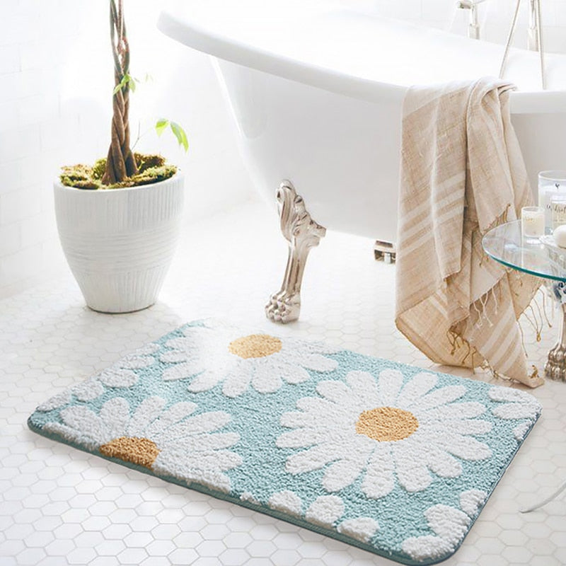 Floriva Alfombrilla de baño – Ovalada de poliéster con diseño de flores, suave y antideslizante