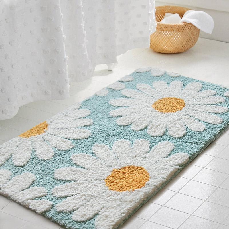 Floriva Alfombrilla de baño – Ovalada de poliéster con diseño de flores, suave y antideslizante
