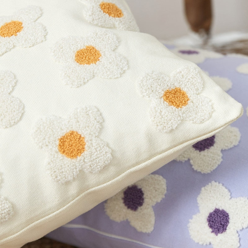 Floriva Daisy Kussenhoes – Geborduurd Katoen met Bloemenmotief in Meerdere Kleuren