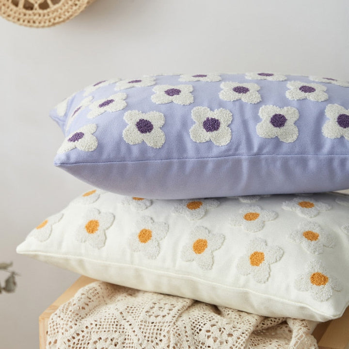 Floriva Daisy Funda de Cojín – Algodón Bordado con Motivo Floral en Varios Colores