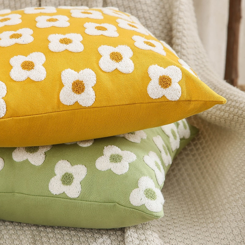 Floriva Daisy Funda de Cojín – Algodón Bordado con Motivo Floral en Varios Colores