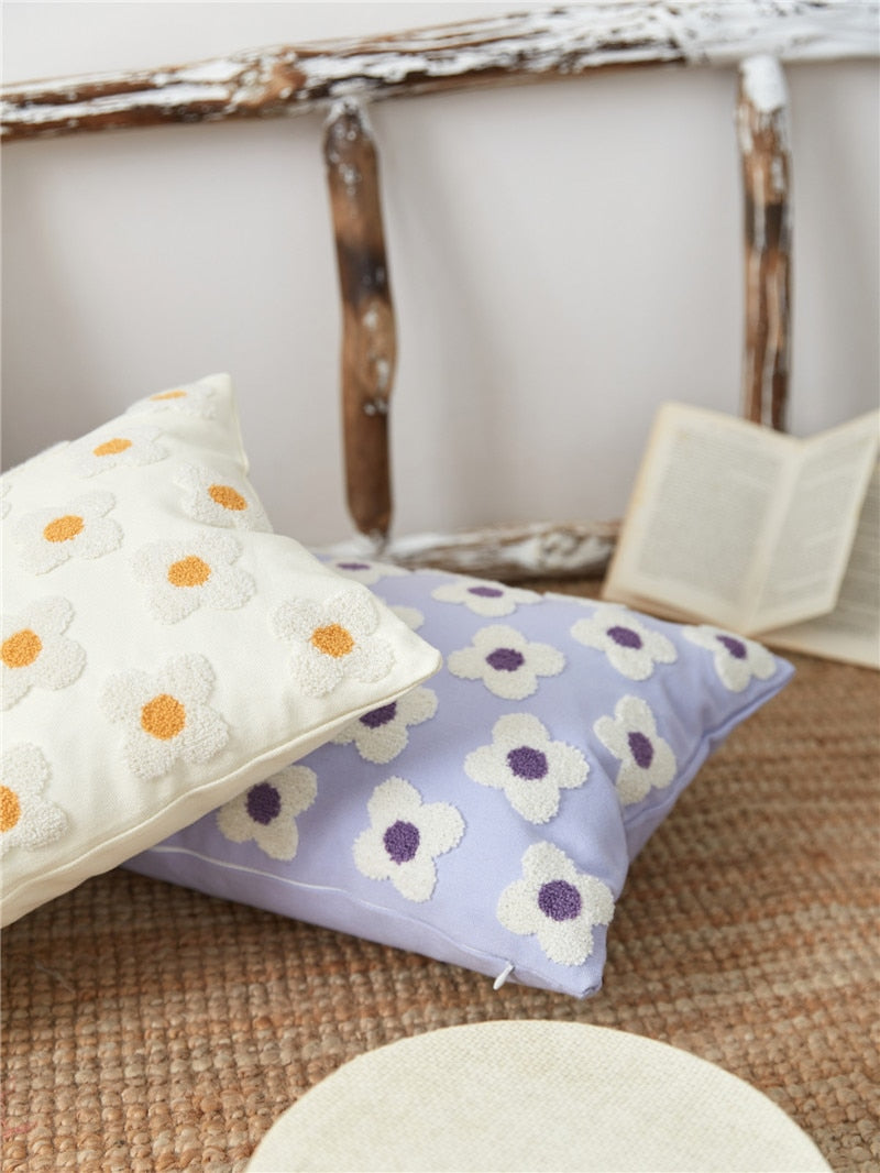 Floriva Daisy Funda de Cojín – Algodón Bordado con Motivo Floral en Varios Colores