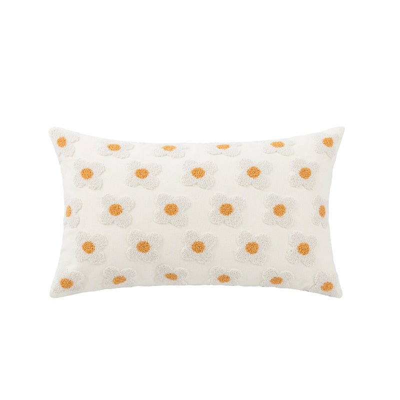 Floriva Daisy Funda de Cojín – Algodón Bordado con Motivo Floral en Varios Colores