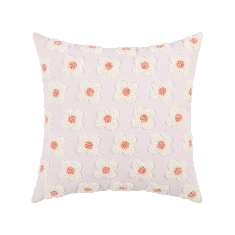 Floriva Daisy Funda de Cojín – Algodón Bordado con Motivo Floral en Varios Colores