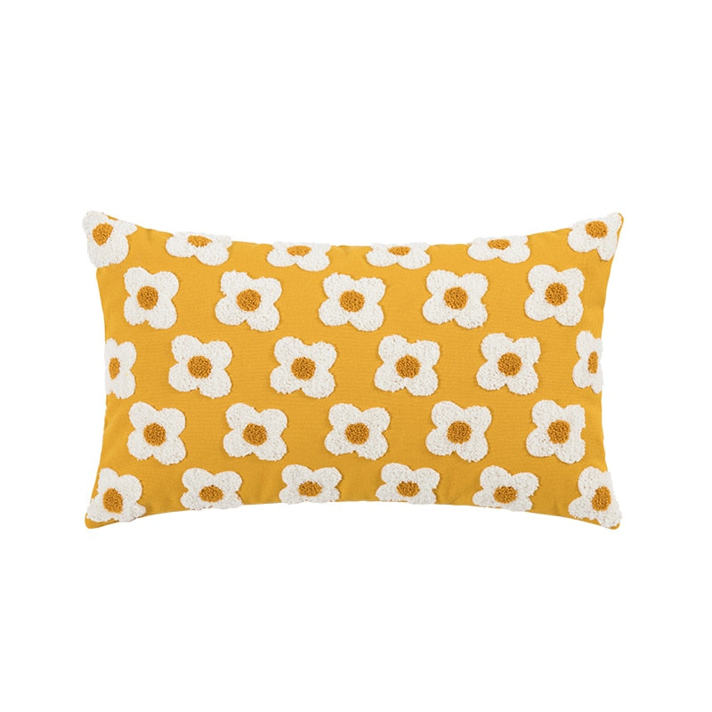 Floriva Daisy Funda de Cojín – Algodón Bordado con Motivo Floral en Varios Colores