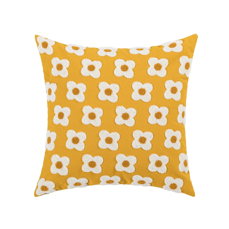 Floriva Daisy Funda de Cojín – Algodón Bordado con Motivo Floral en Varios Colores
