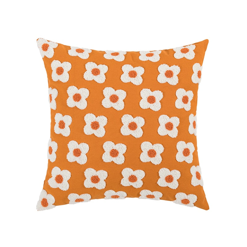 Floriva Daisy Kussenhoes – Geborduurd Katoen met Bloemenmotief in Meerdere Kleuren