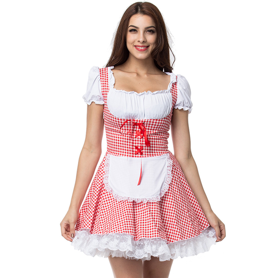 AlpenLiebe – Dirndl sense espatlles de cotó amb quadres – Elegant i festiu