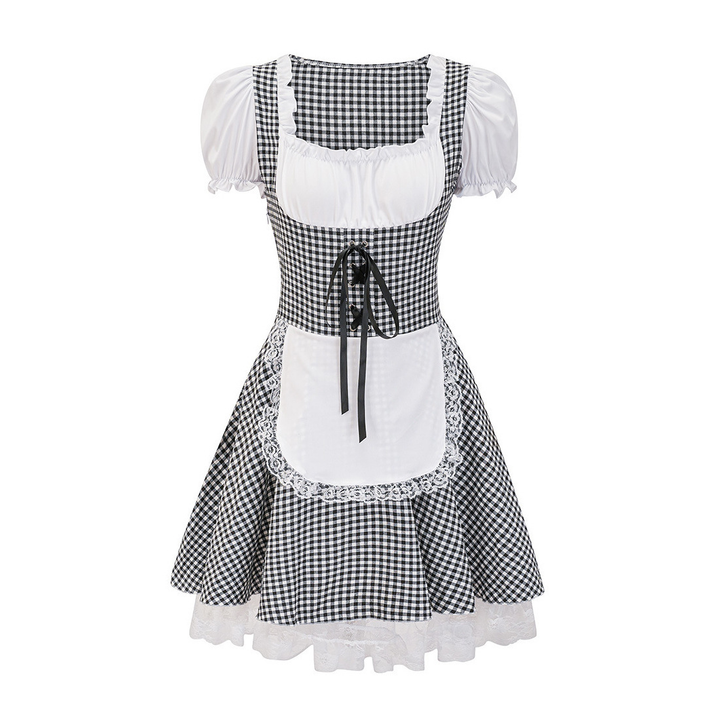 AlpenLiebe – Dirndl sin hombros de algodón con cuadros – Elegante y festivo