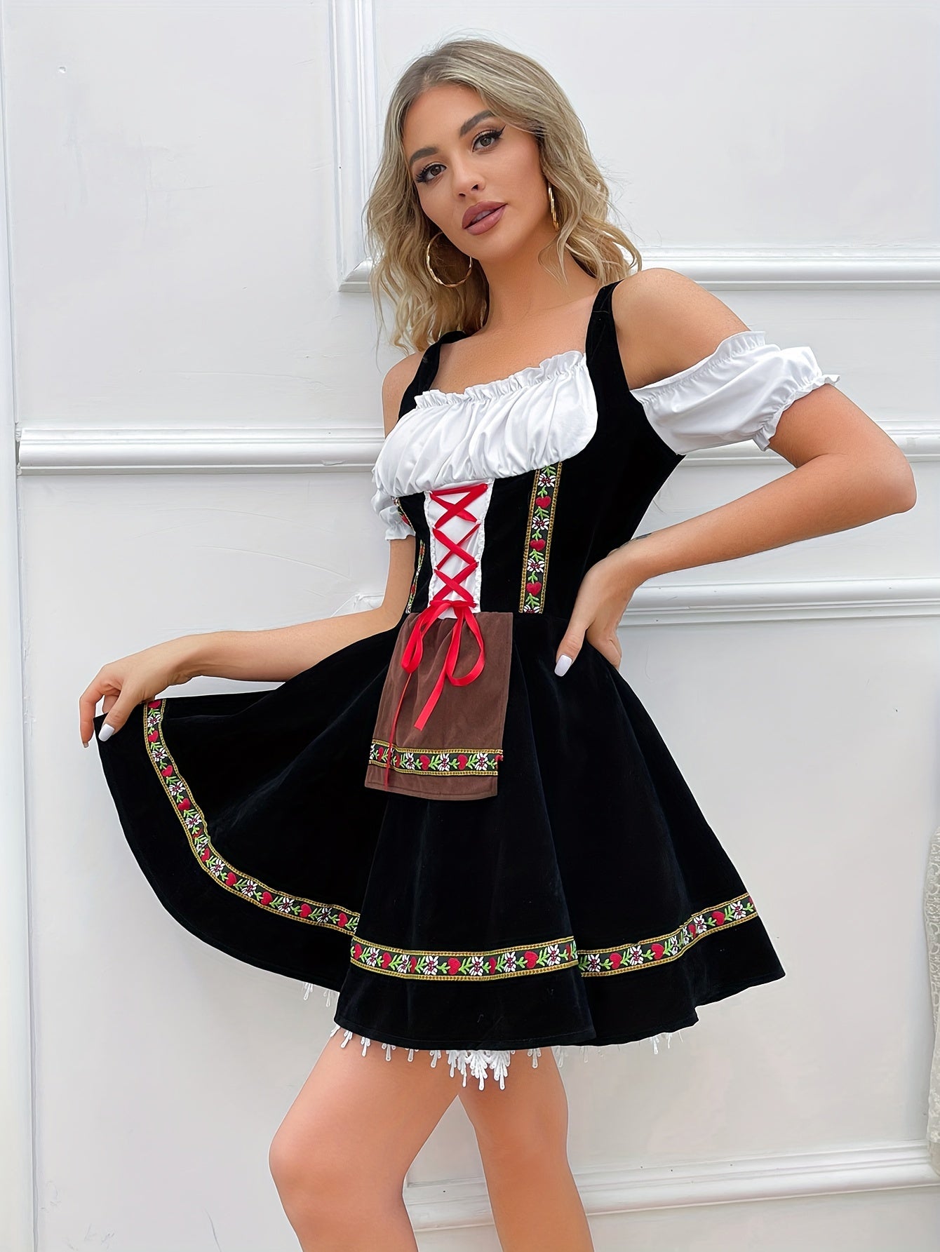 AlpenZauber – Dirndl de dona sense espatlles amb faldilla ampla – Per a festes i Wiesn