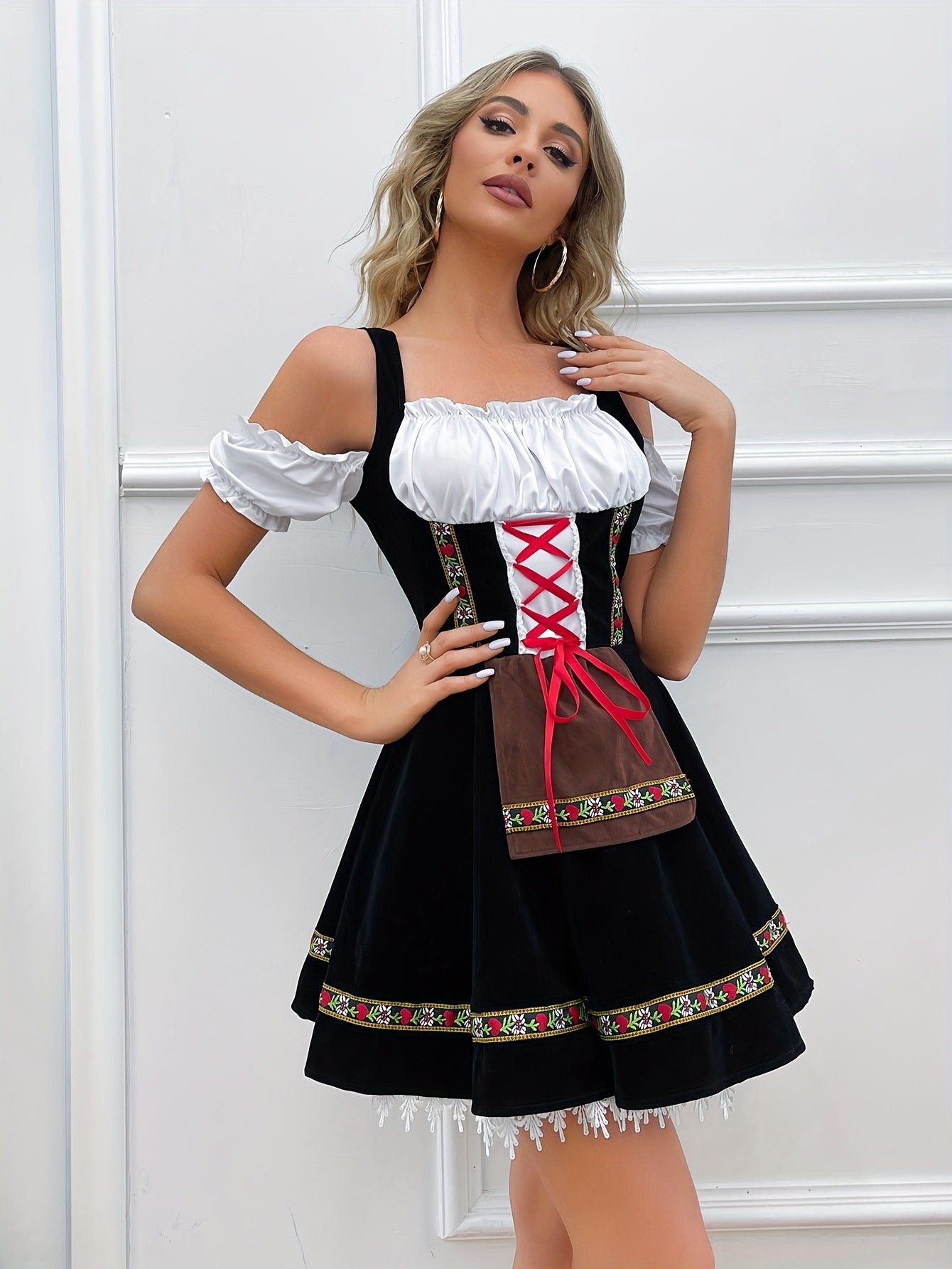 AlpenZauber – Dirndl de dona sense espatlles amb faldilla ampla – Per a festes i Wiesn