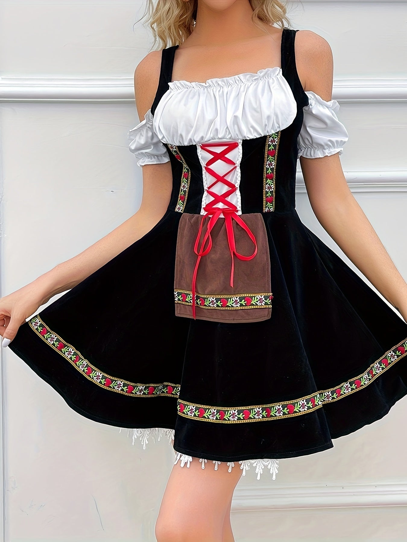 AlpenZauber – Dirndl de dona sense espatlles amb faldilla ampla – Per a festes i Wiesn