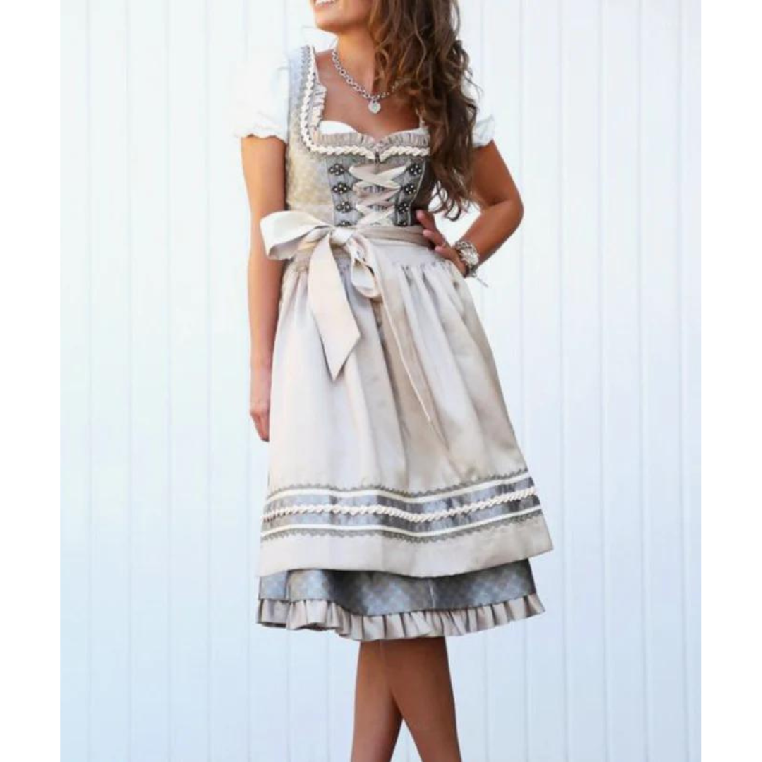 AlpenHerz Dames Midi-Dirndl – Katoen met Schort, Elegant Oktoberfest Kostuum
