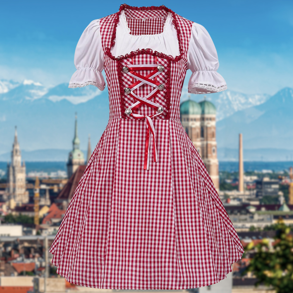AlpenRosa – Dirndl de dama a cuadros con volantes – Tradicional y elegante