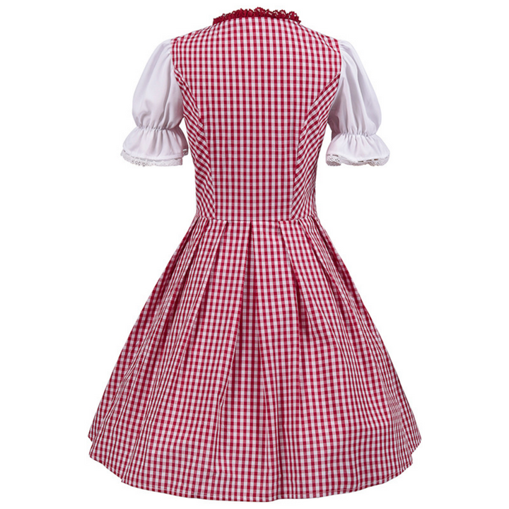 AlpenRosa – Dames Dirndl Geruit met Ruches – Traditioneel &amp; Elegant