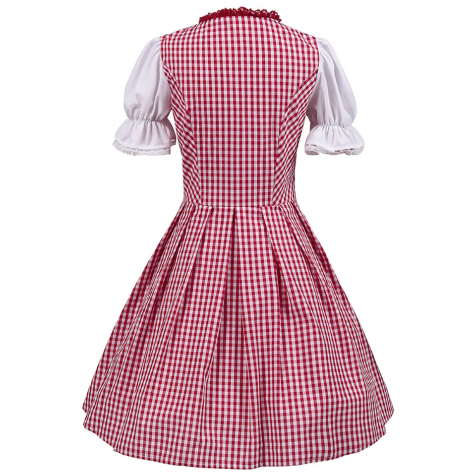 AlpenRosa – Dirndl de dama a cuadros con volantes – Tradicional y elegante