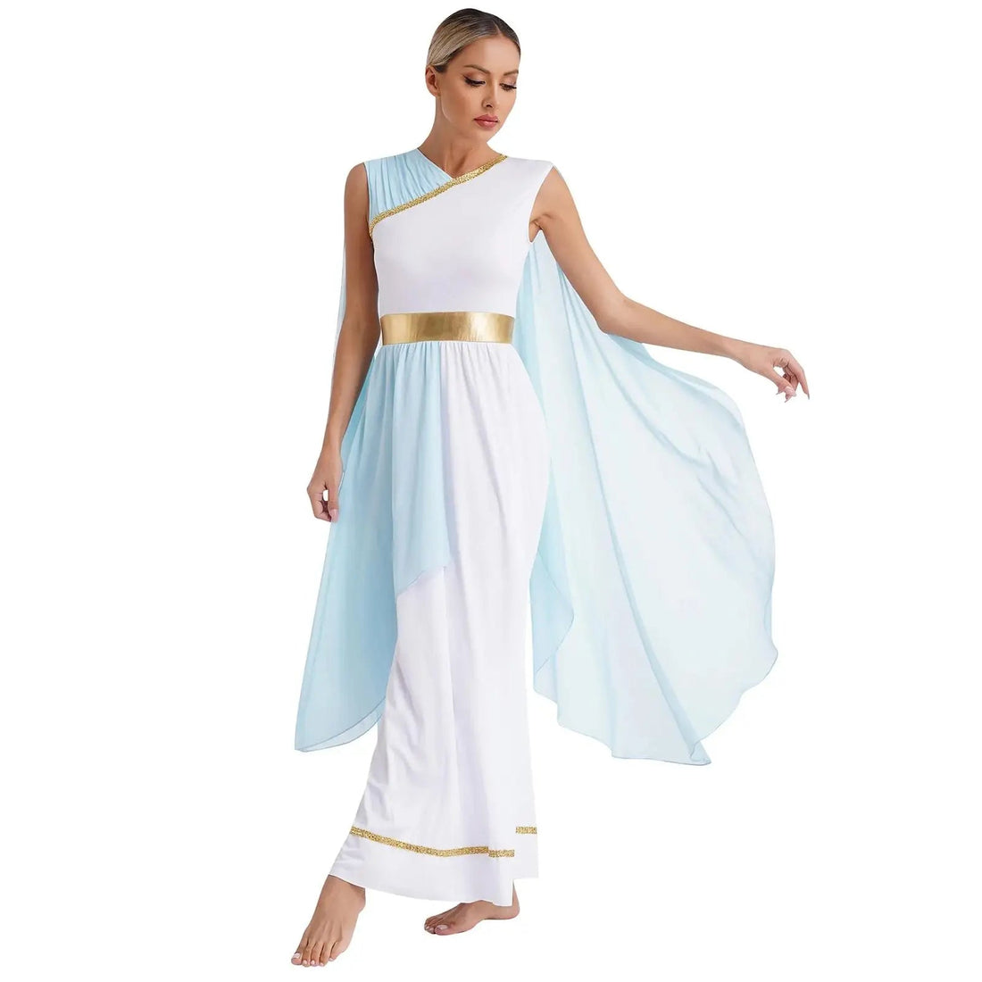 Dames Jurk - Griekse Toga met Chiffon Mouwen en Gouden Accenten voor Cosplay en Feestjes 0