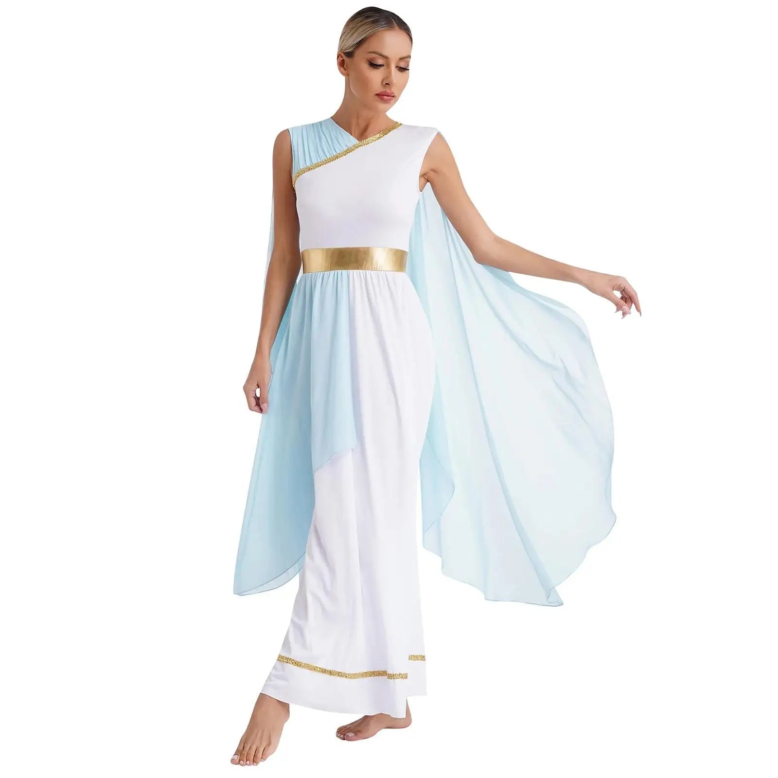 Dames Jurk - Griekse Toga met Chiffon Mouwen en Gouden Accenten voor Cosplay en Feestjes 0