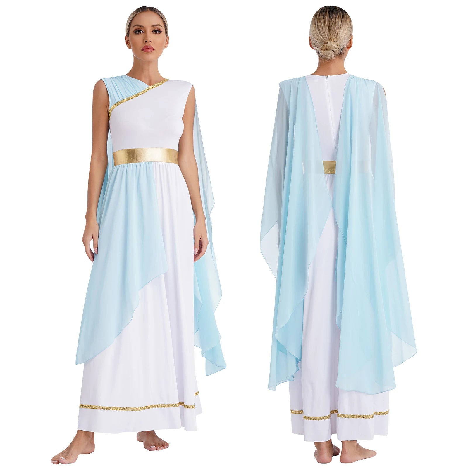 Dames Jurk - Griekse Toga met Chiffon Mouwen en Gouden Accenten voor Cosplay en Feestjes 10