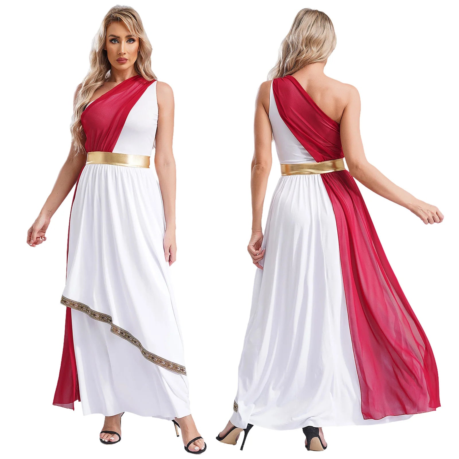 Dames Jurk - Griekse Toga met Chiffon Mouwen en Gouden Accenten voor Cosplay en Feestjes 12