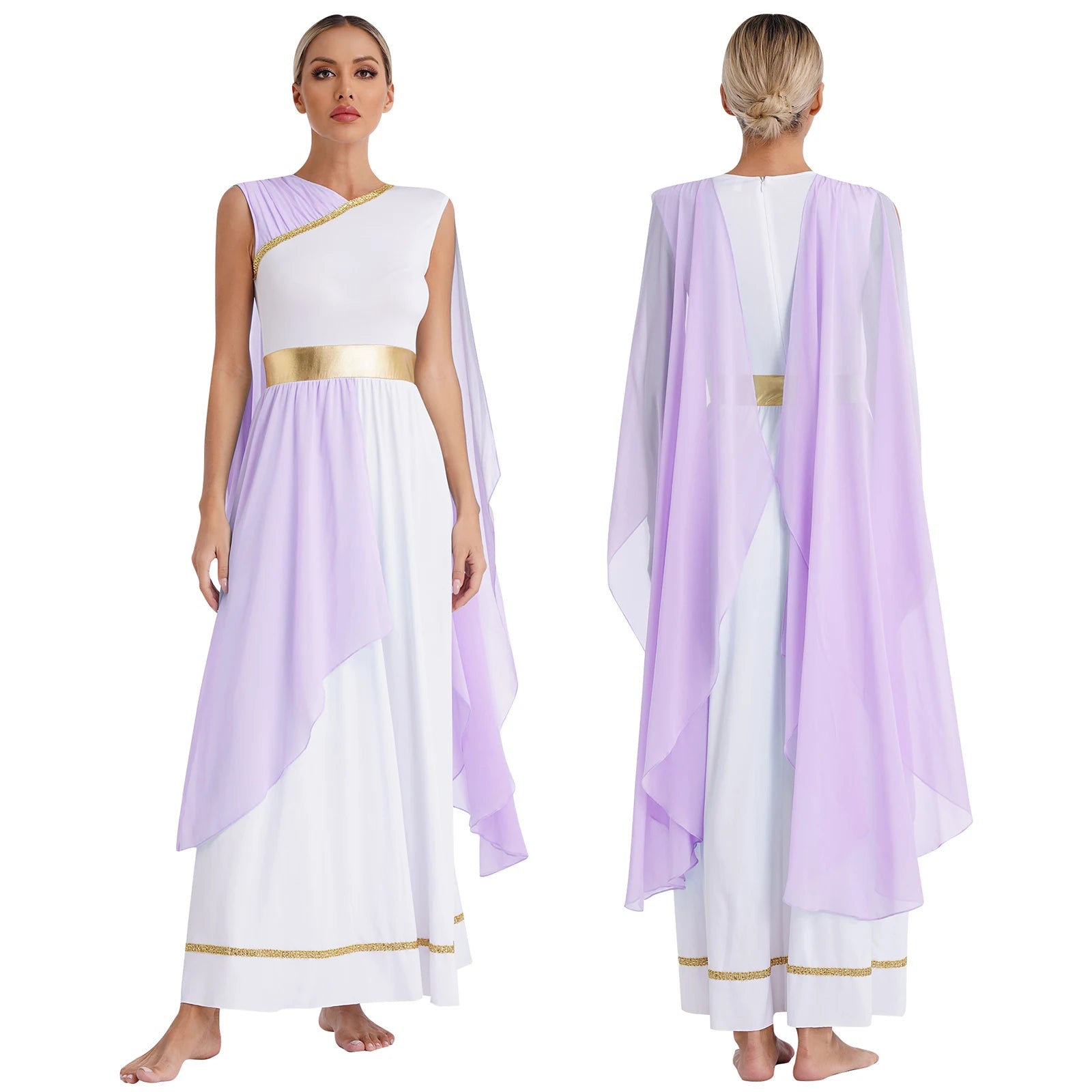 Dames Jurk - Griekse Toga met Chiffon Mouwen en Gouden Accenten voor Cosplay en Feestjes 14
