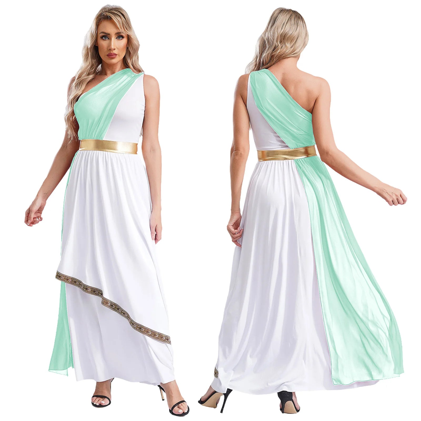 Dames Jurk - Griekse Toga met Chiffon Mouwen en Gouden Accenten voor Cosplay en Feestjes 15