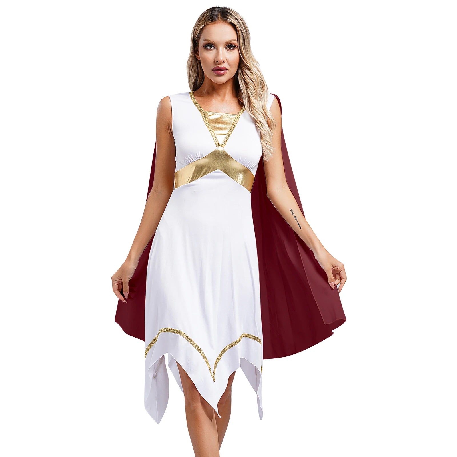 Dames Jurk - Griekse Toga met Chiffon Mouwen en Gouden Accenten voor Cosplay en Feestjes 17