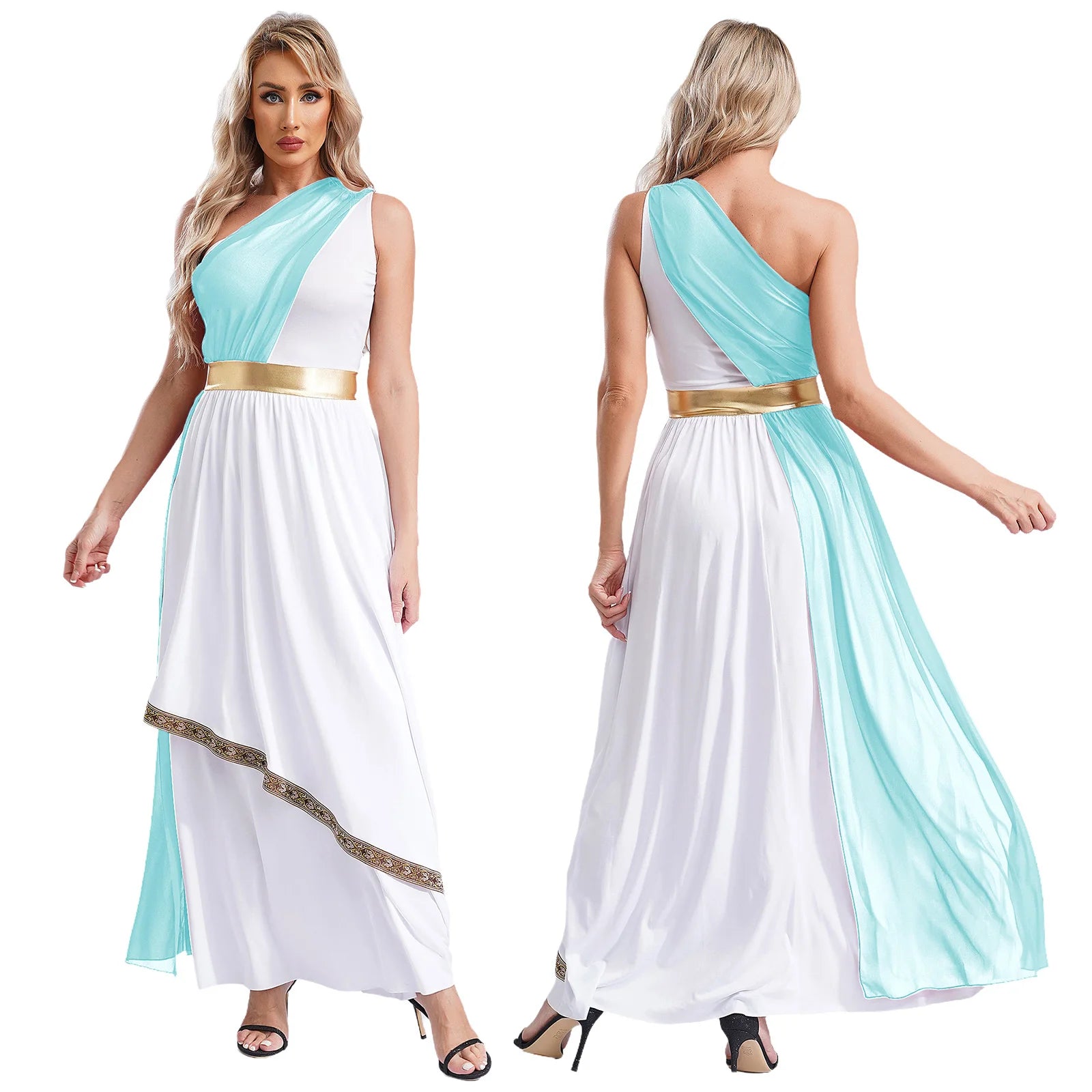 Dames Jurk - Griekse Toga met Chiffon Mouwen en Gouden Accenten voor Cosplay en Feestjes 18