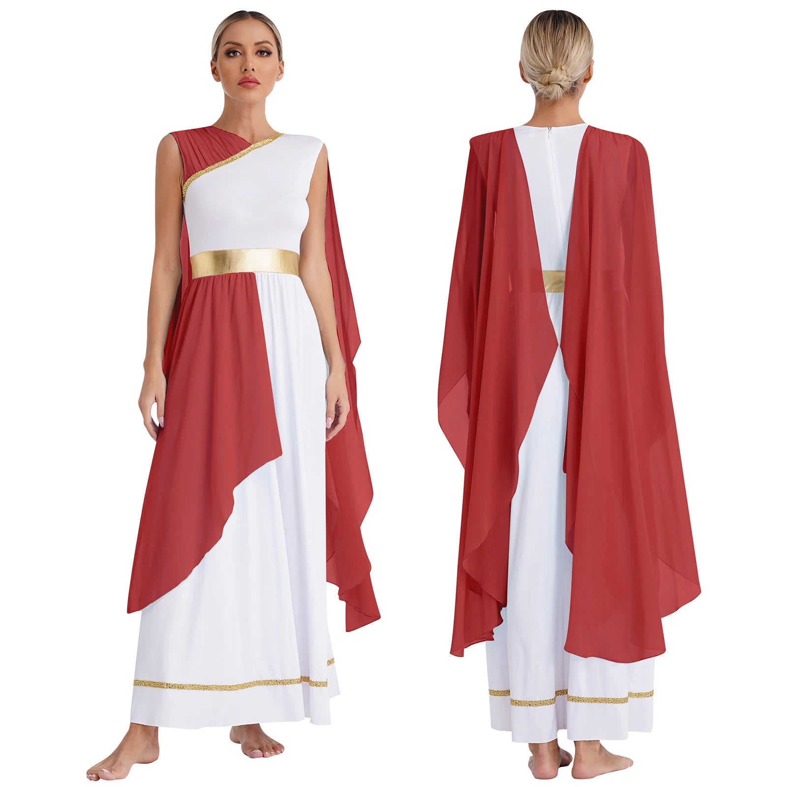 Dames Jurk - Griekse Toga met Chiffon Mouwen en Gouden Accenten voor Cosplay en Feestjes 19