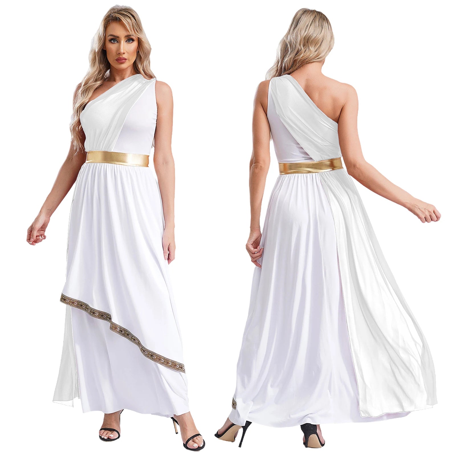 Dames Jurk - Griekse Toga met Chiffon Mouwen en Gouden Accenten voor Cosplay en Feestjes 21