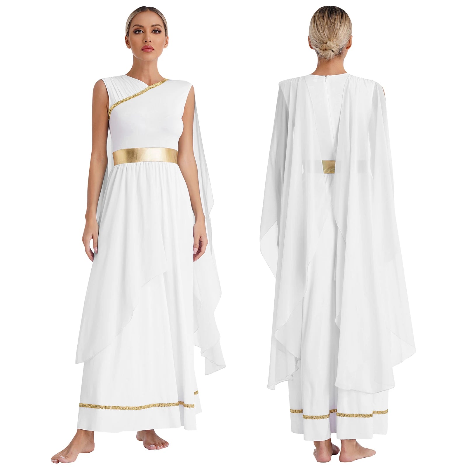 Dames Jurk - Griekse Toga met Chiffon Mouwen en Gouden Accenten voor Cosplay en Feestjes 24