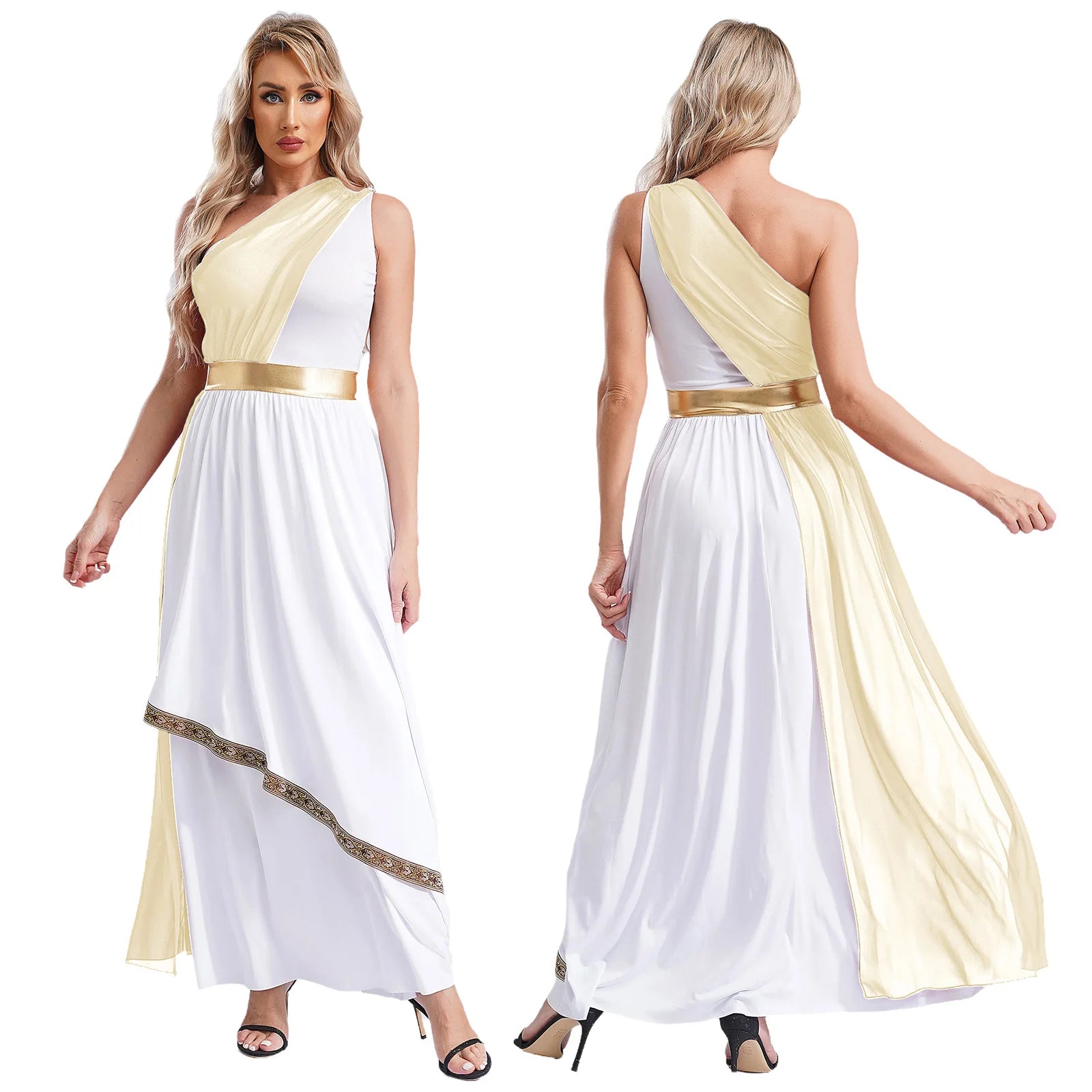 Dames Jurk - Griekse Toga met Chiffon Mouwen en Gouden Accenten voor Cosplay en Feestjes 7