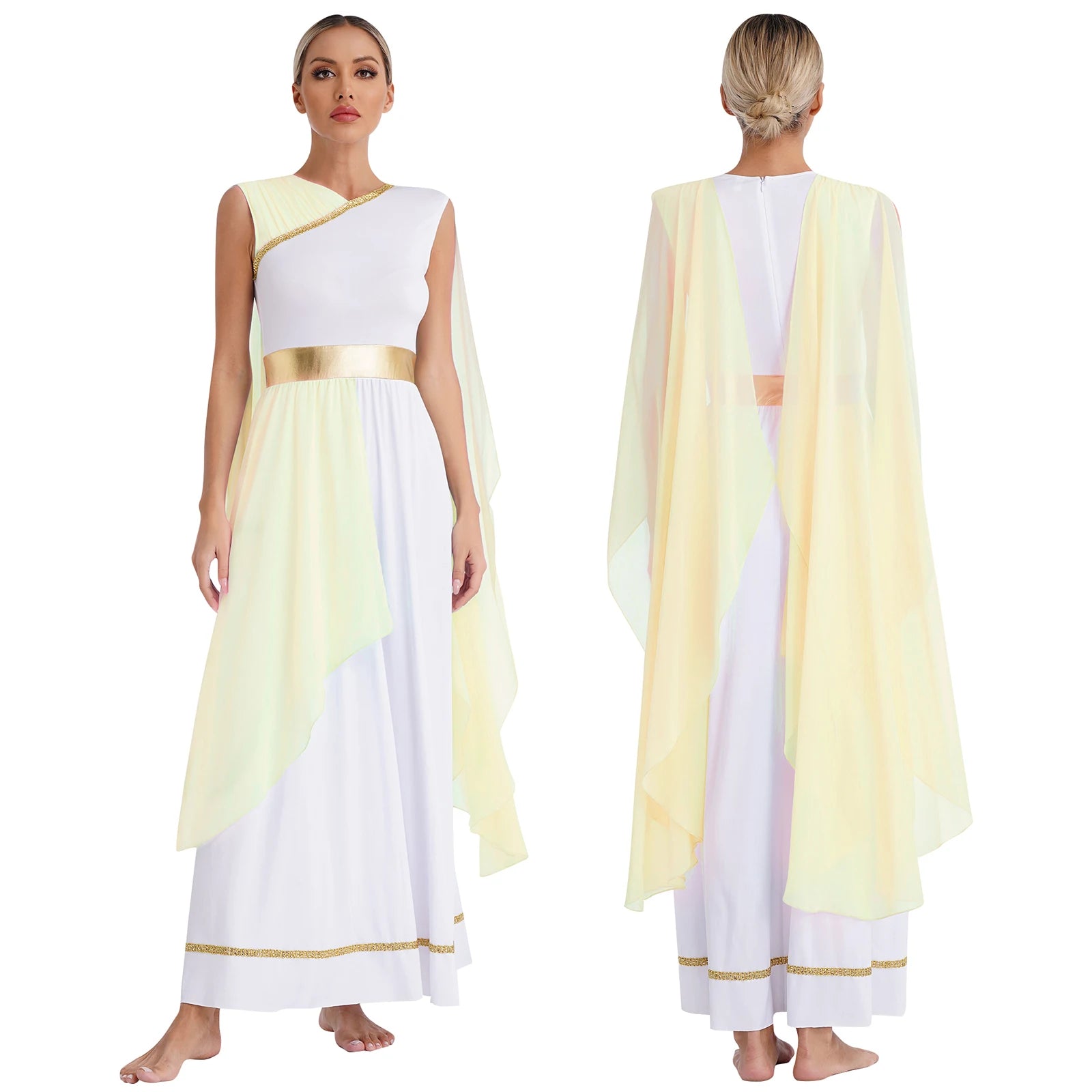 Dames Jurk - Griekse Toga met Chiffon Mouwen en Gouden Accenten voor Cosplay en Feestjes 9