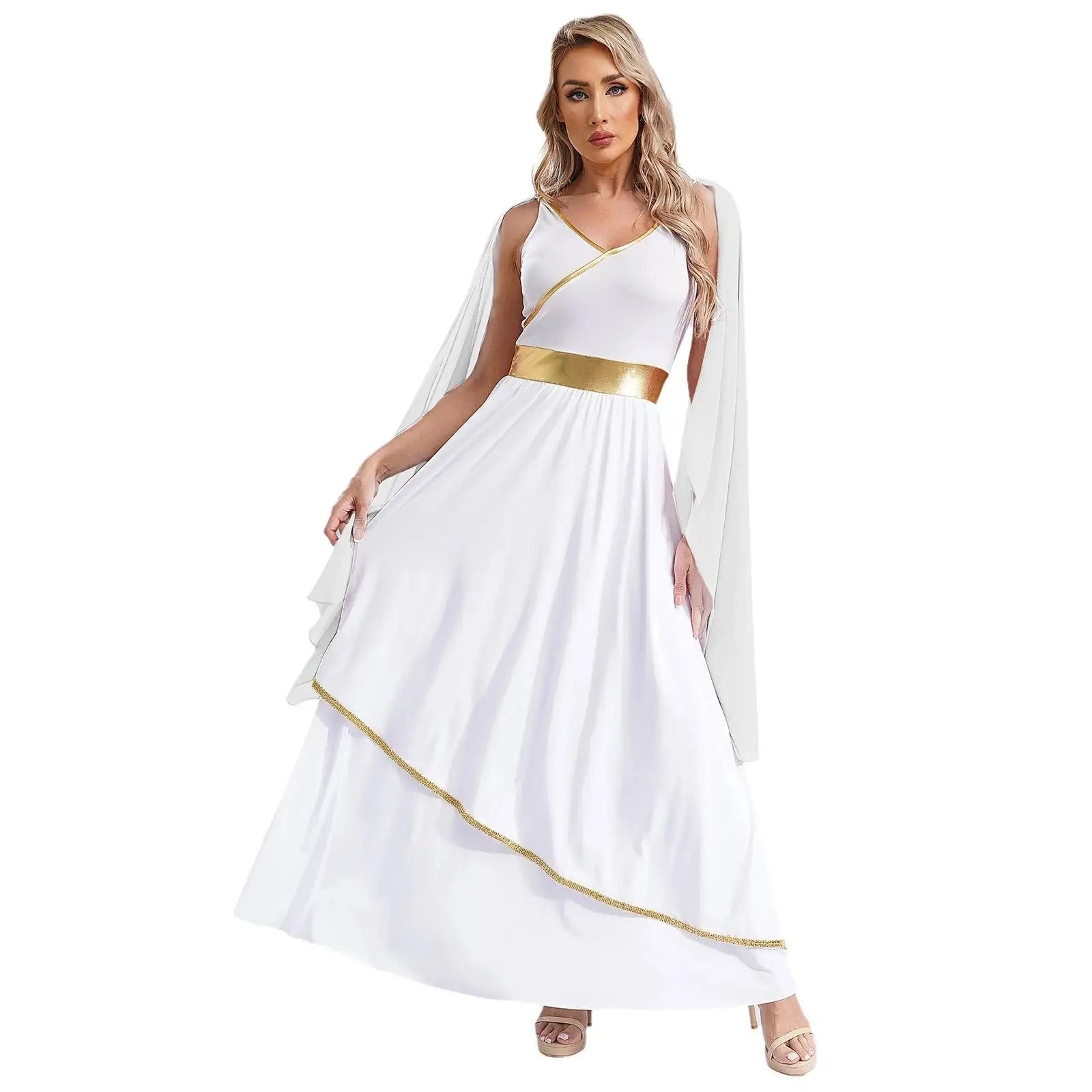 Dames Jurk Mouwloos met V-hals en Gouden Accenten voor Cosplay en Feest 0