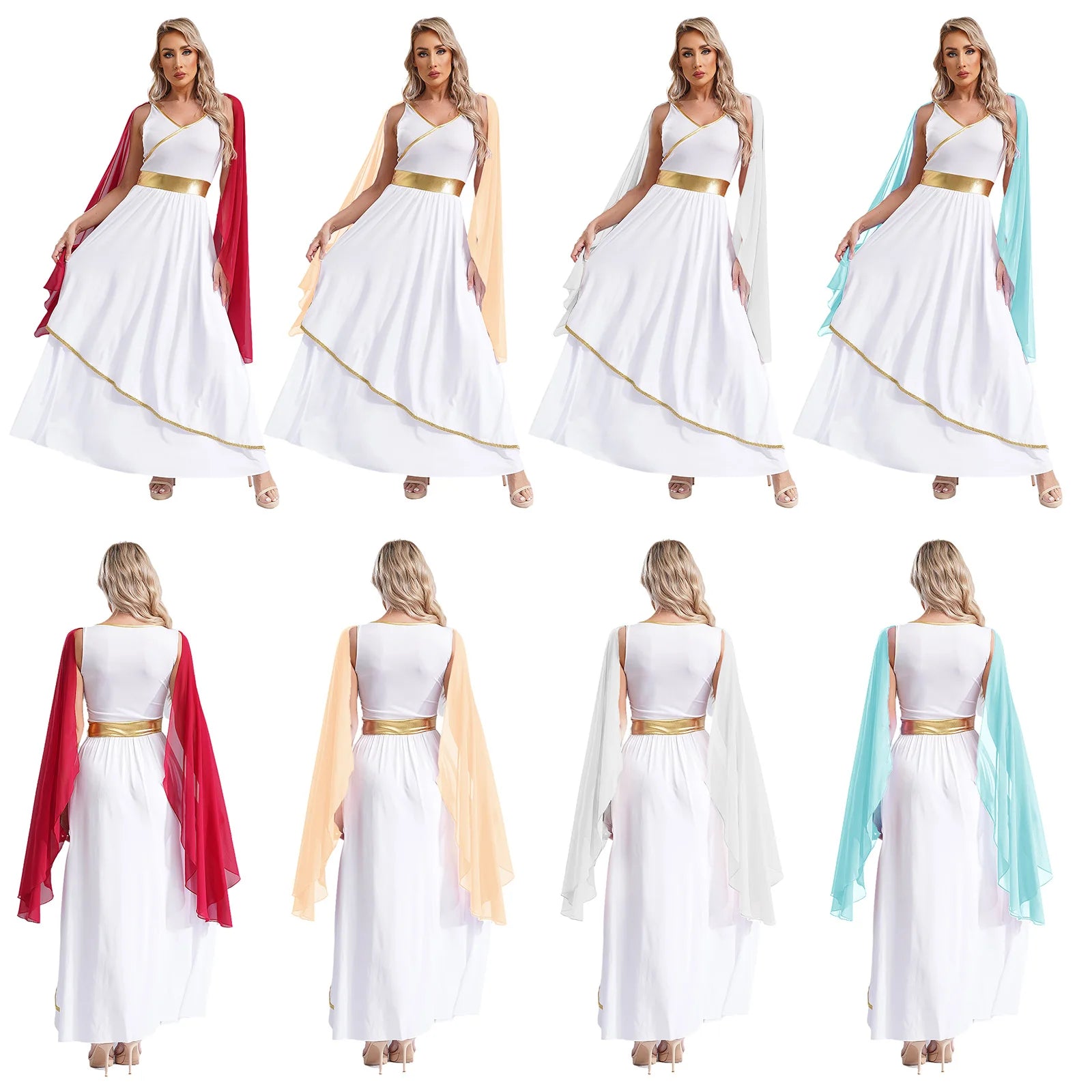 Dames Jurk Mouwloos met V-hals en Gouden Accenten voor Cosplay en Feest 4