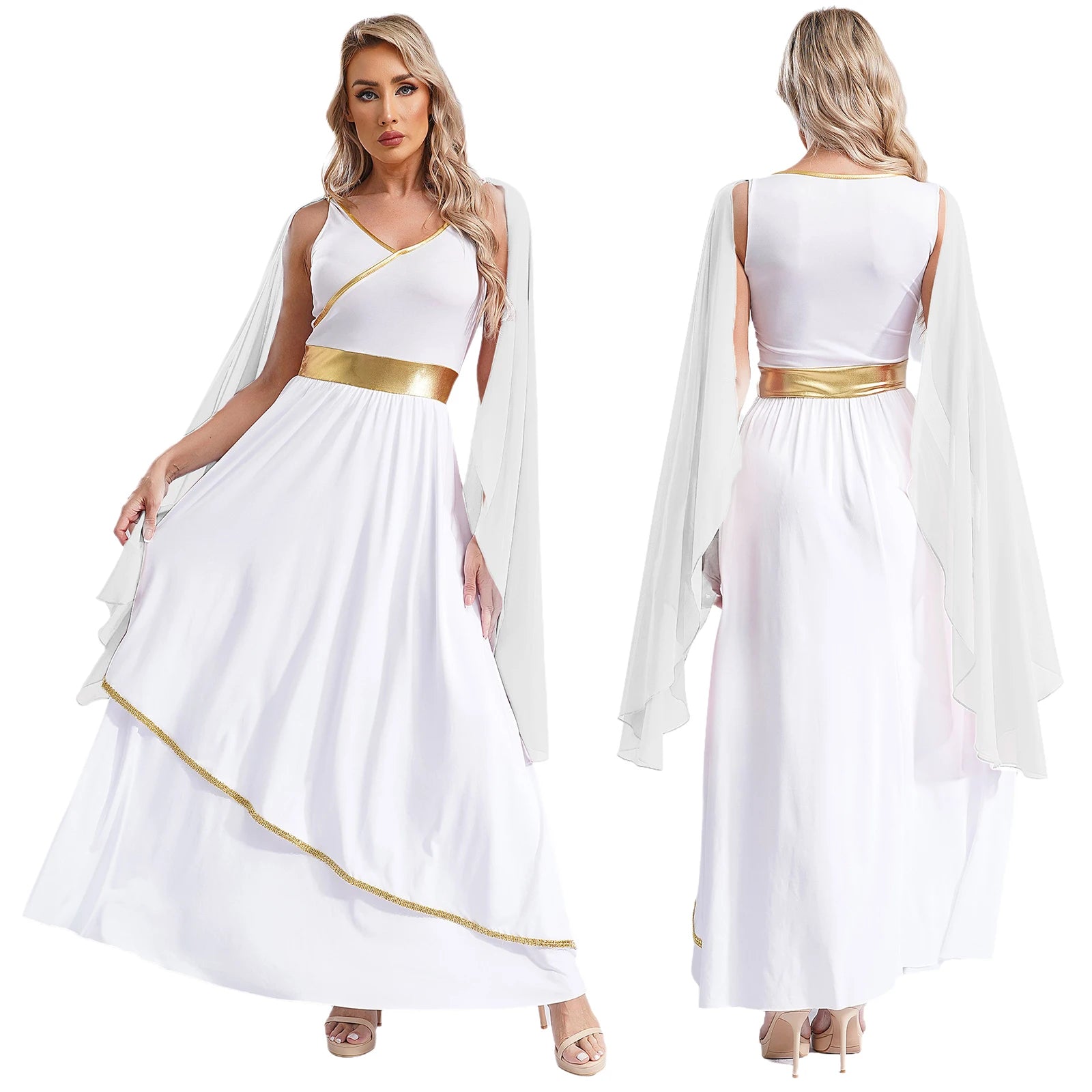 Dames Jurk Mouwloos met V-hals en Gouden Accenten voor Cosplay en Feest 6