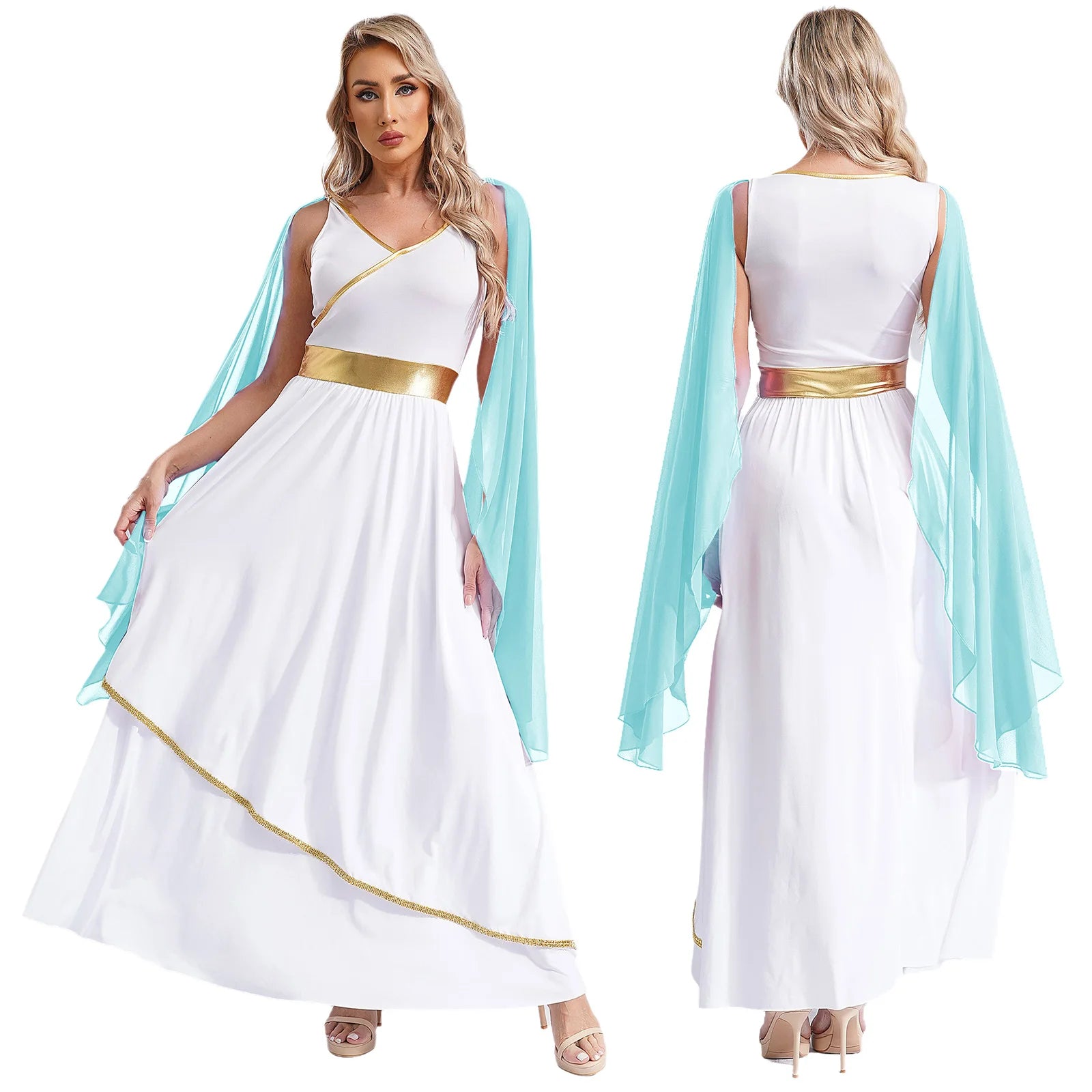 Dames Jurk Mouwloos met V-hals en Gouden Accenten voor Cosplay en Feest 7