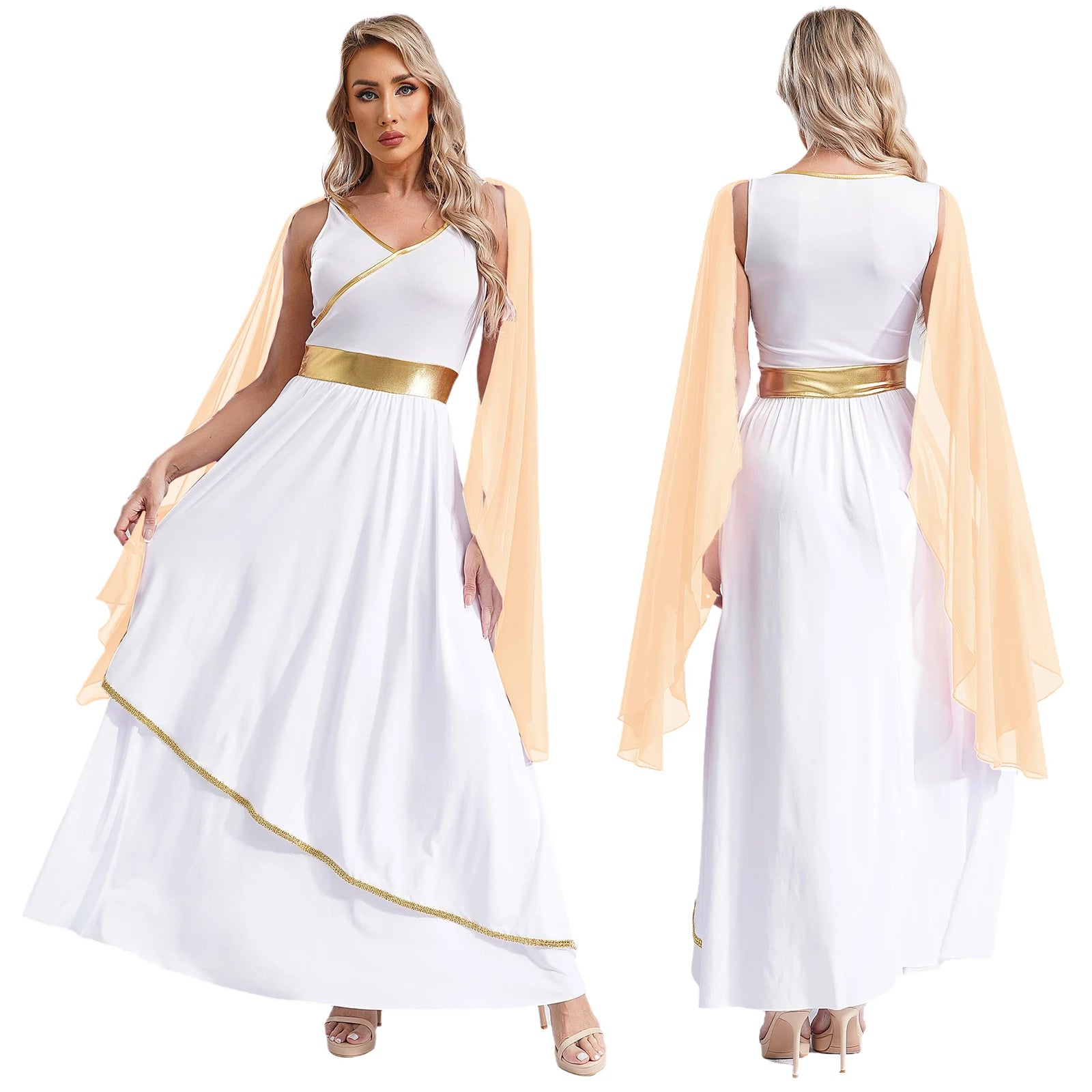 Dames Jurk Mouwloos met V-hals en Gouden Accenten voor Cosplay en Feest 8