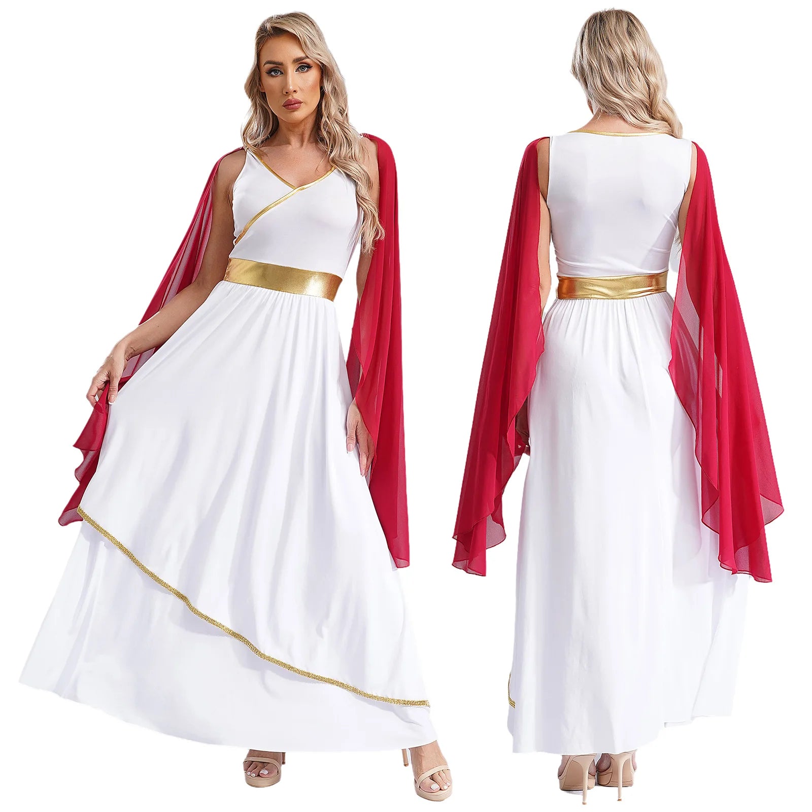 Dames Jurk Mouwloos met V-hals en Gouden Accenten voor Cosplay en Feest 9