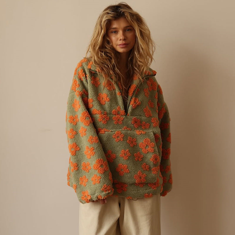 Dames Sherpa Trui met Bloemenprint – Zachte Boho Fleece voor Herfst &amp; Winter 2